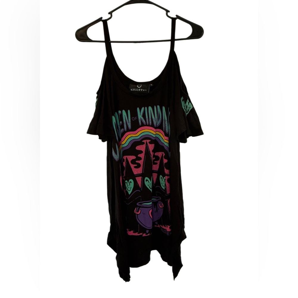Killstar Love Potion Hanky Black Cold Shoulder Top with Colorful Graphic - Picture 4 of 5